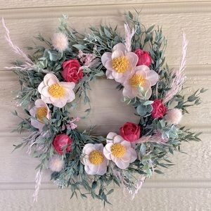 12” wreath. Sola wood florals.